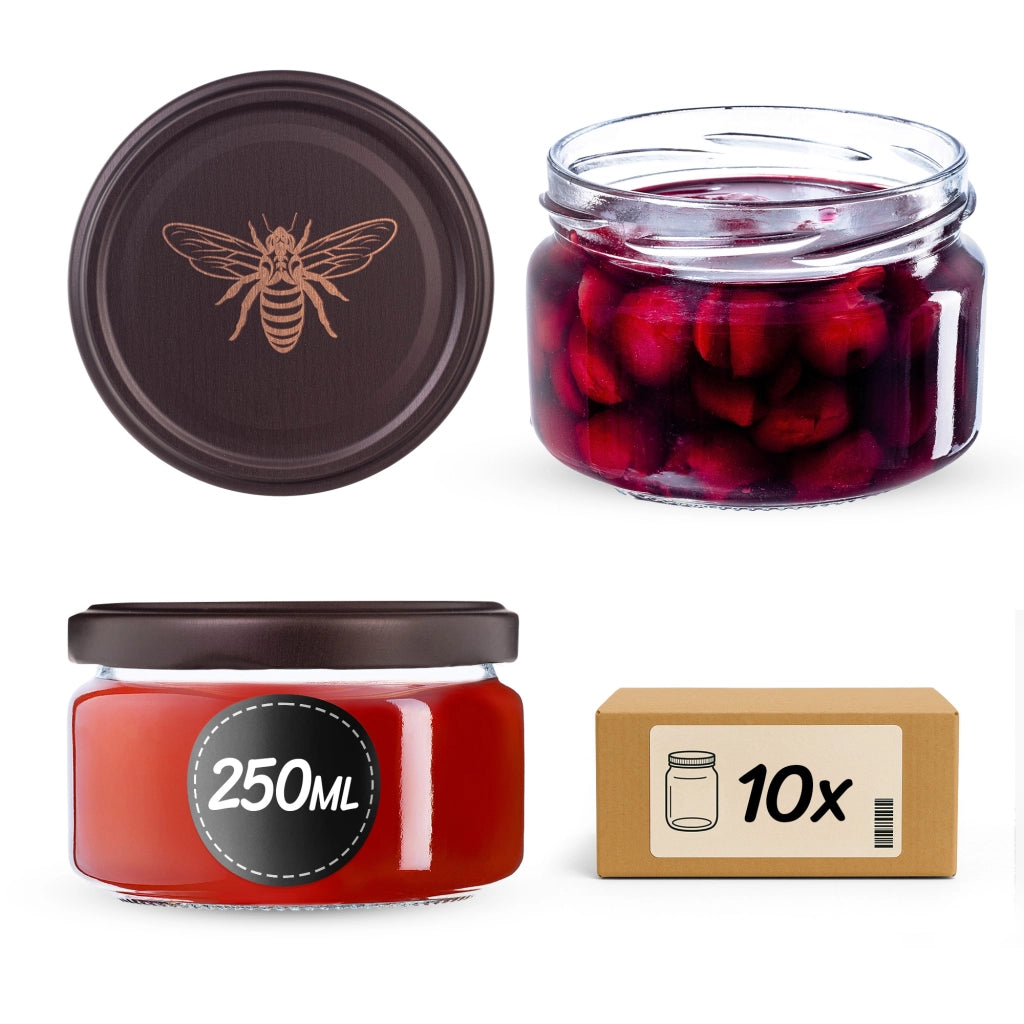 KADAX Denia barattoli per conserve 250ml 10 pezzi 82mm + coperchio "Brown Bee"