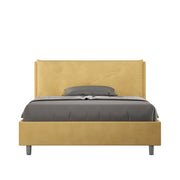 BS COM Letto matrimoniale francese contenitore imbottito 140x190 microfibra ocra Large