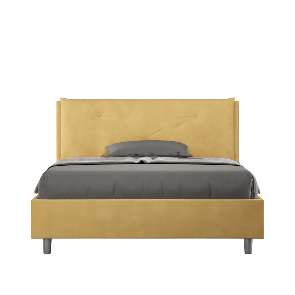 BS COM Letto matrimoniale francese contenitore imbottito 140x190 microfibra ocra Large