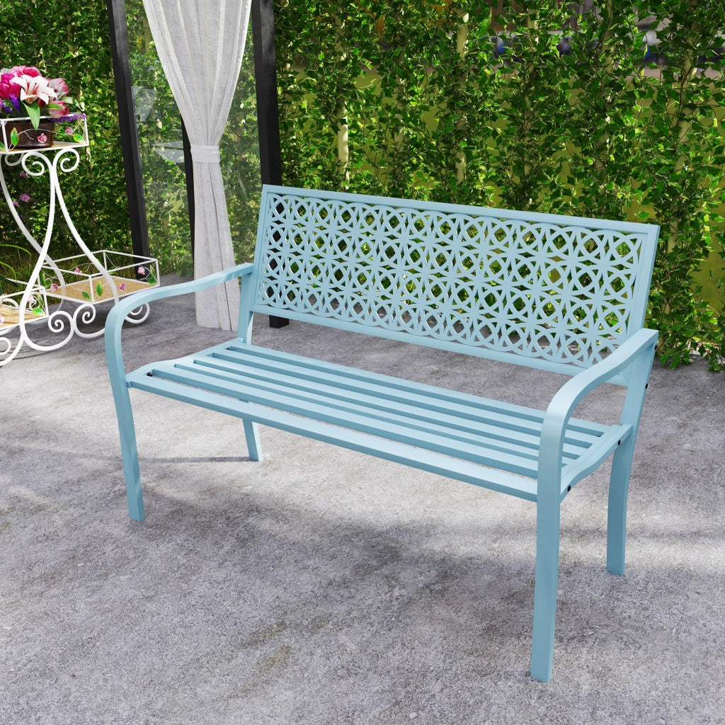 Panca da Giardino 2 Posti ¨C Xylo ¨C Acciaio Blu con Braccioli