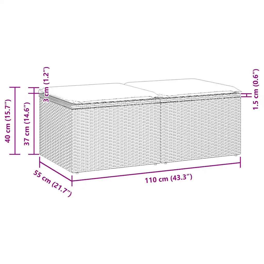 Set Divani da Giardino con Cuscini 2 pz Nero Polyrattan Acacia 3328680