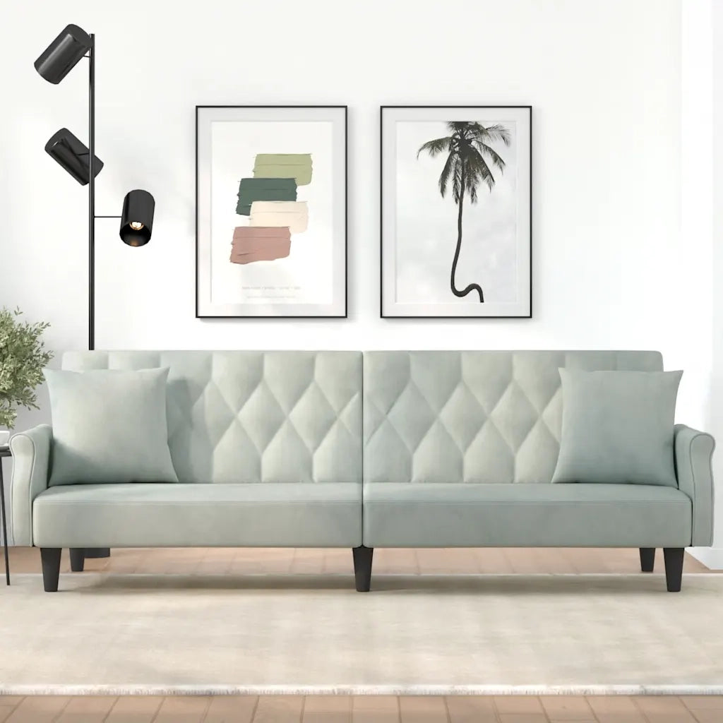 Divano Letto con Braccioli-Sofa Letto-Daybed Grigio Chiaro in Velluto