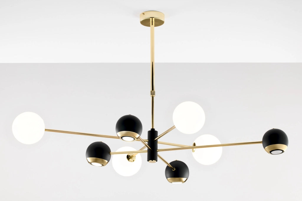 Lampada a sospensione MOKA Jupiter oro/nero 8 luci G9+GU10