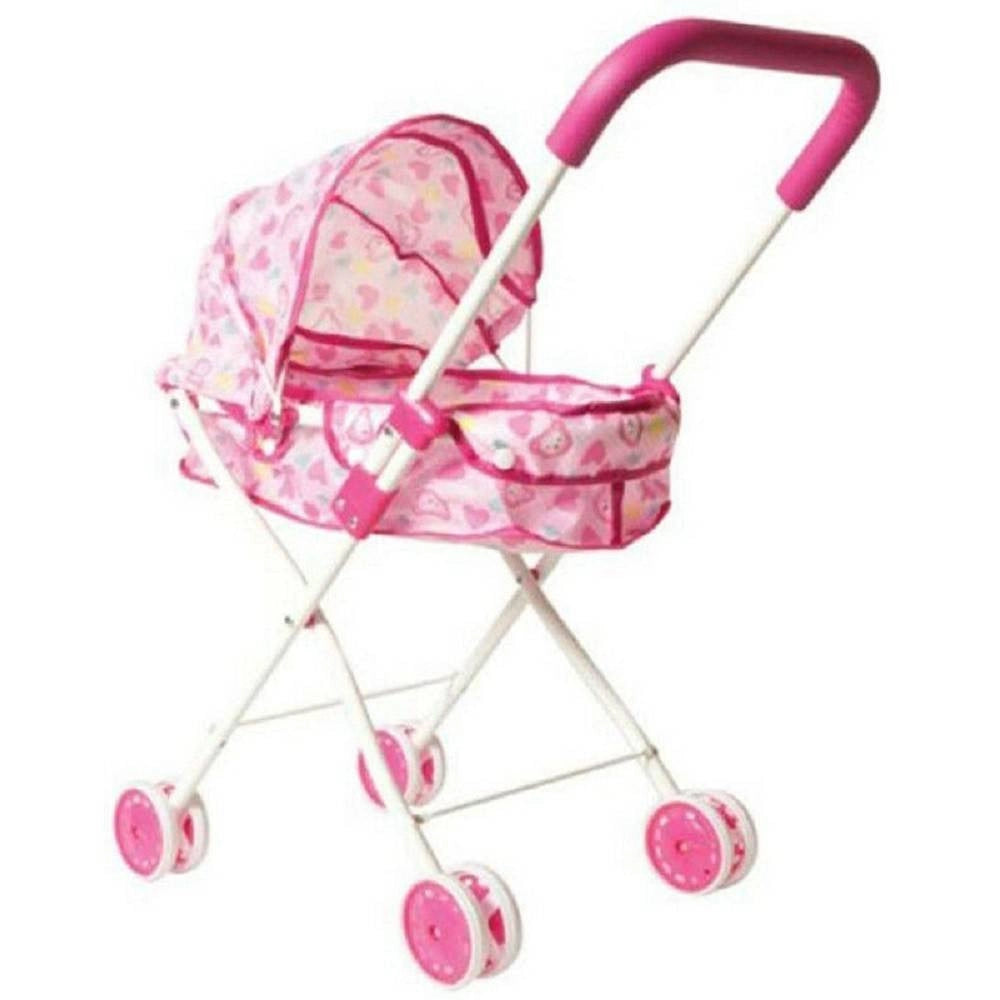 Trade Shop - Passeggino Per Bambole Con Cappottina Carrozzina Richiudibile 4 Ruote -