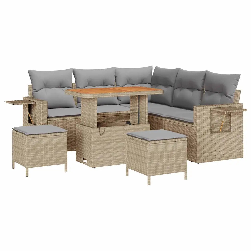 Set Divano da Giardino 9 pcs Beige e Grigio Chiaro polyrattan