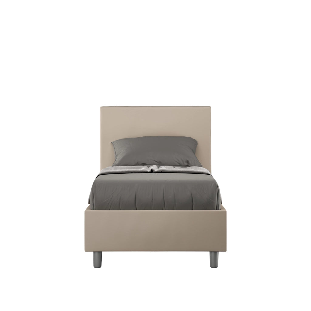 BS COM Letto singolo con rete imbottito 80x190 similpelle tortora