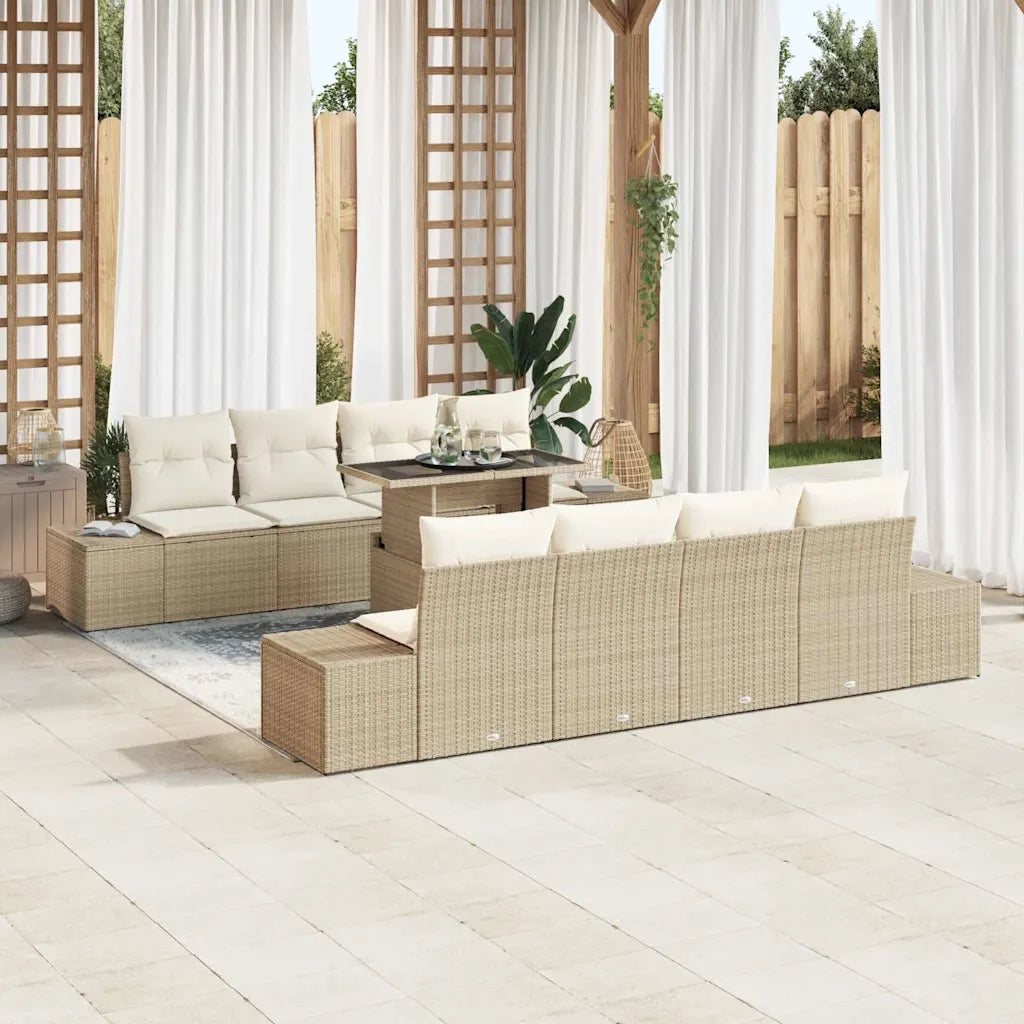 Set Divano da Giardino 9 pcs Beige e Crema polyrattan 3349147