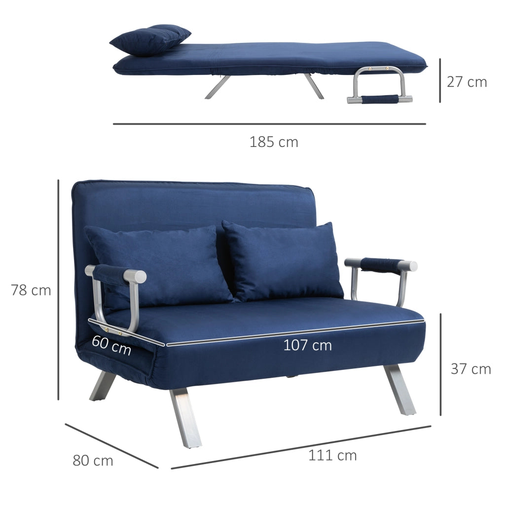 Divano letto estraibile 5 posti ¨C Minimal ¨C similpelle blu scuro con cuscini
