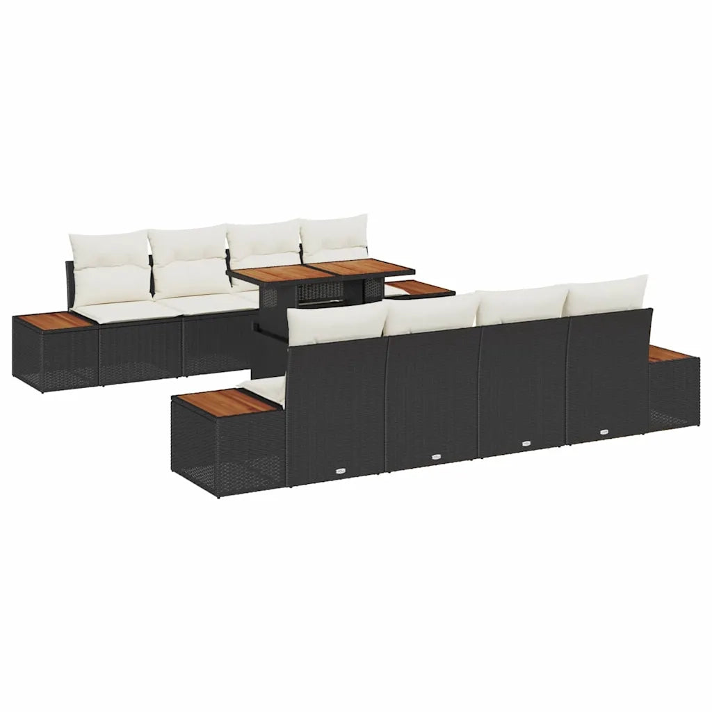 Set da Pranzo per Giardino con cuscino 9 pcs Nero e Beige 3350049