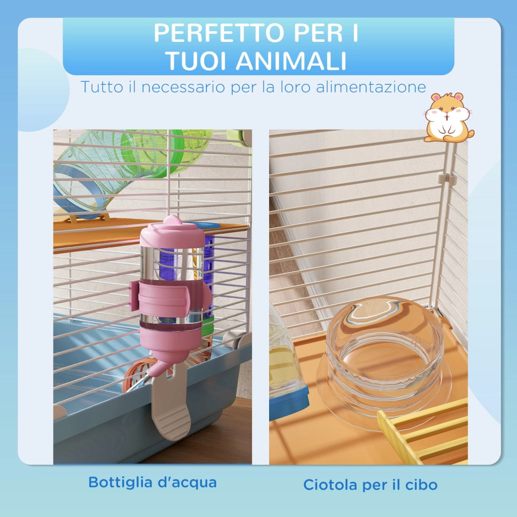 Gabbia per Criceti e Roditori 46x30x58 cm con Accessori Blu