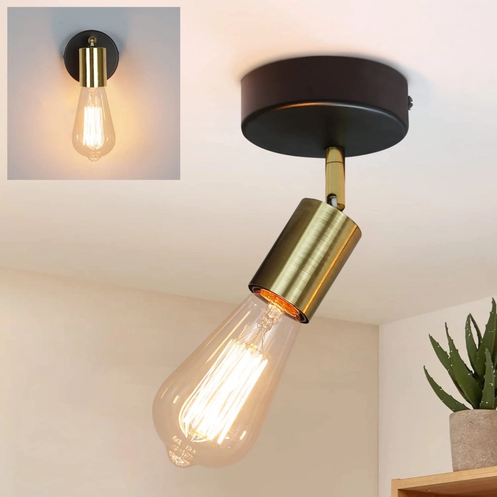ZMH Faretto da soffitto vintage E27 nero oro a sospensione