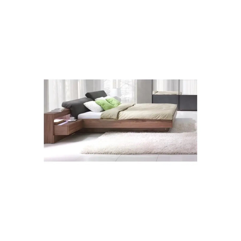 Letto 160x200 RENATO colore noce con doghe e comodini con LED integrati
