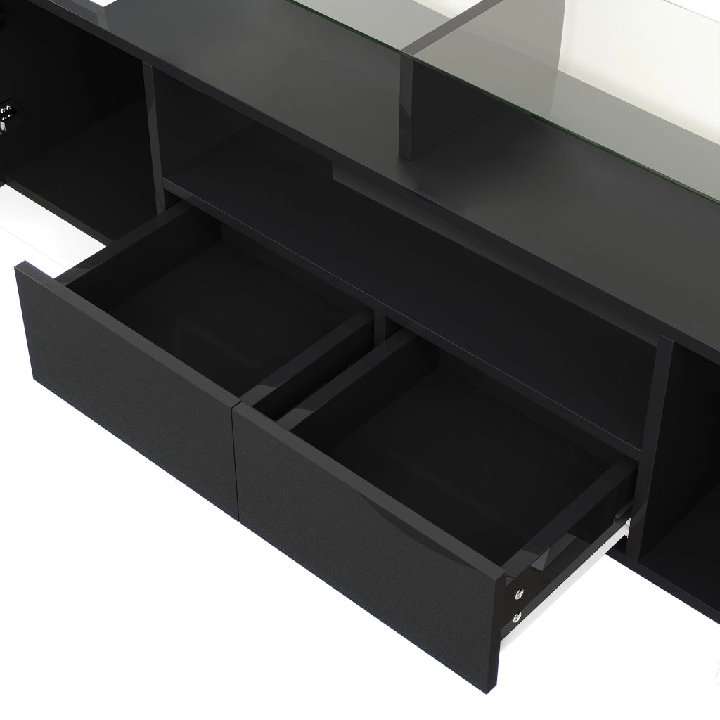Mobile TV elegante - Zephmum - 200 cm - Bianco lucido e nero - LED