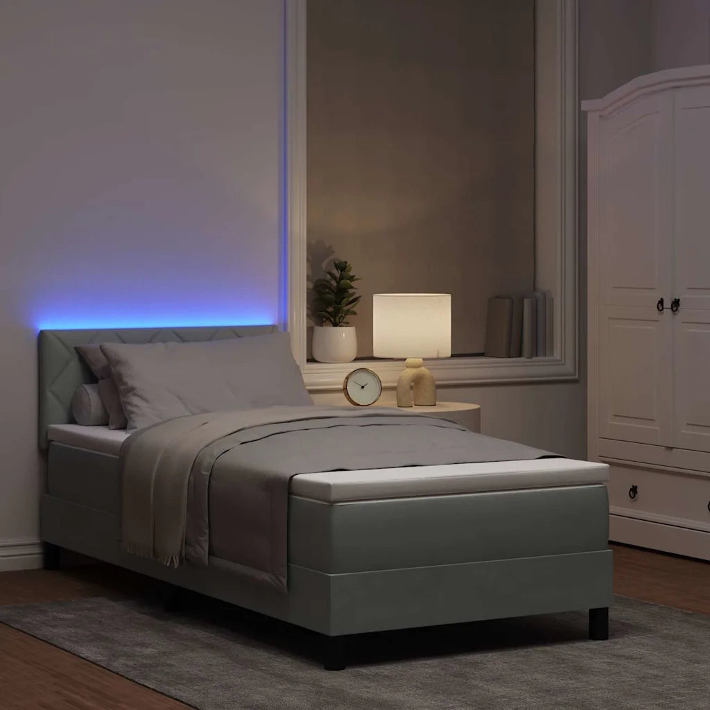 Letto a Sorgente LED con led Grigio chiaro 90 x 200 cm Velluto
