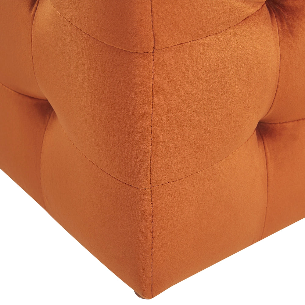Pouf Cassapanca Imbottito in Velluto Arancione Stile Chesterfield