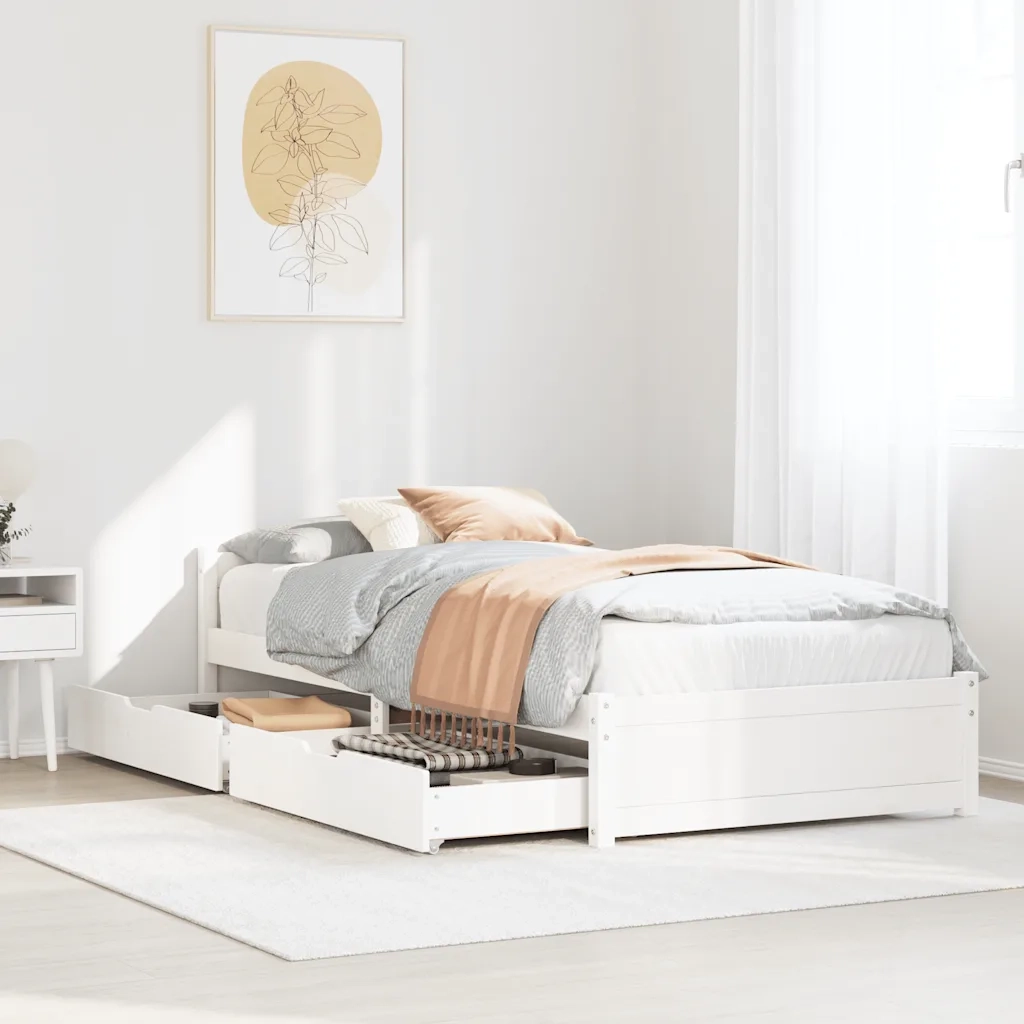 Letto singolo | Letto per adulti | Letto senza Materasso Bianco 90x190 cm in Legno Massello Pino