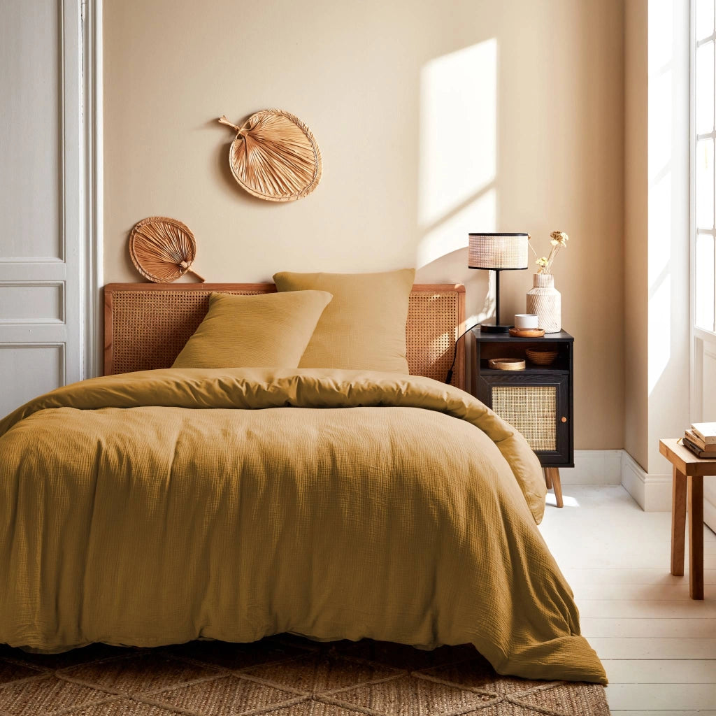 Set biancheria da letto in garza di cotone color miele