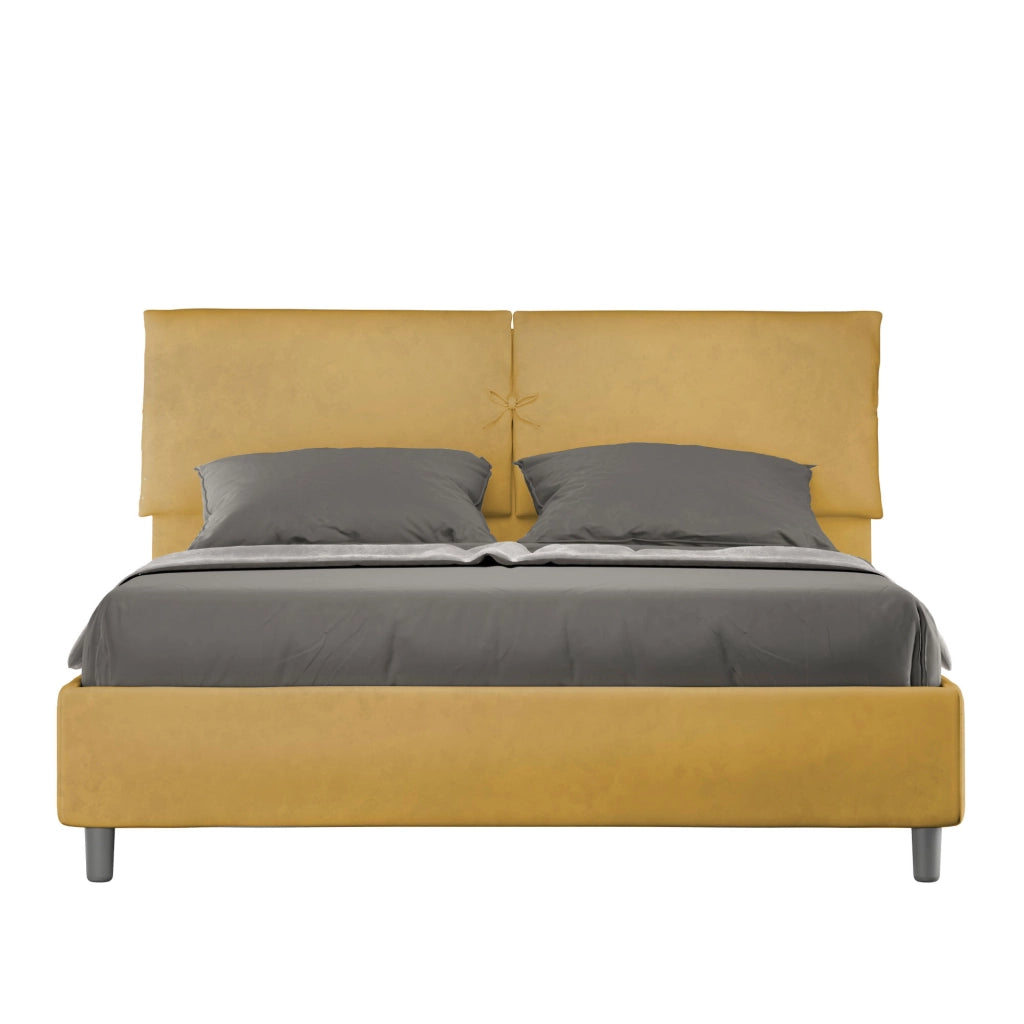 BS COM Letto matrimoniale con rete imbottito 160x200 microfibra ocra