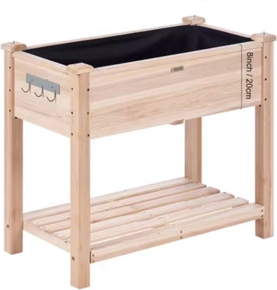 Cassa per piante in legno - Cassetta per piante - Elevata - Drenaggio ottimale - 100KG - 86x46x76 - Incluso attrezzo per piante - Inclusi etichette per piante