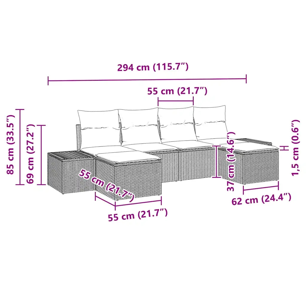 Set Divano da Giardino con cuscino 6 pcs Beige polyrattan 3347170