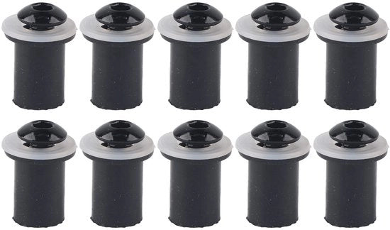 Fisselli universali per parabrezza - 10 pezzi - M5 x 15 mm - Viti in alluminio - Pignone in gomma - Sigillatura in plastica - Alta qualità - Viti a testa rotonda