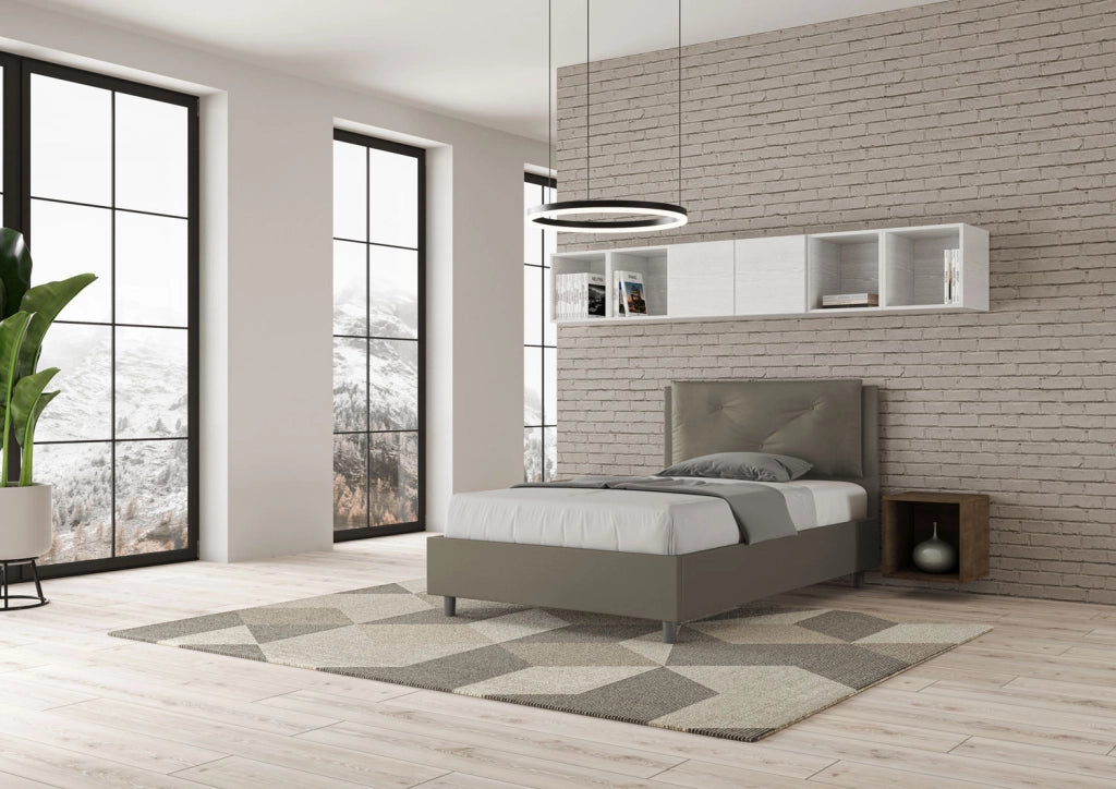 BS COM Letto una piazza e mezza con rete imbottito 120x210 similpelle cappuccino