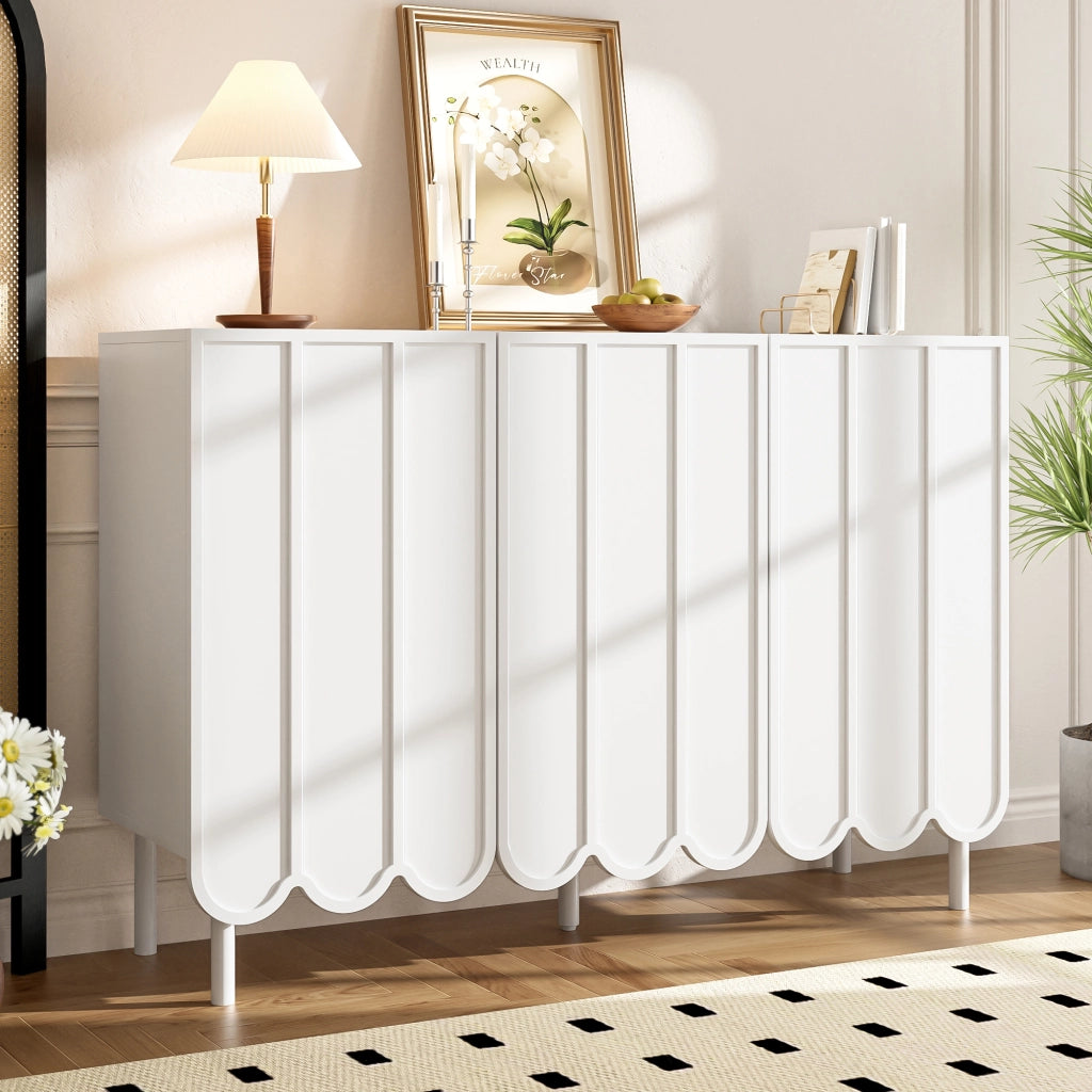 SIDEBOARD con Ante Ondulate 120x35x80 cm MDF Bianco con Ripiani Regolabili