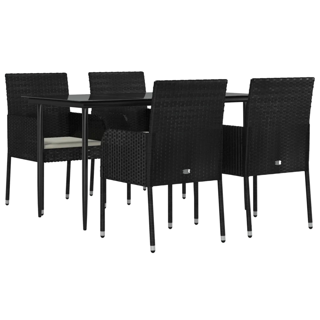 Set da Pranzo da Giardino 5 pz Nero con Cuscini in Polyrattan 3185145