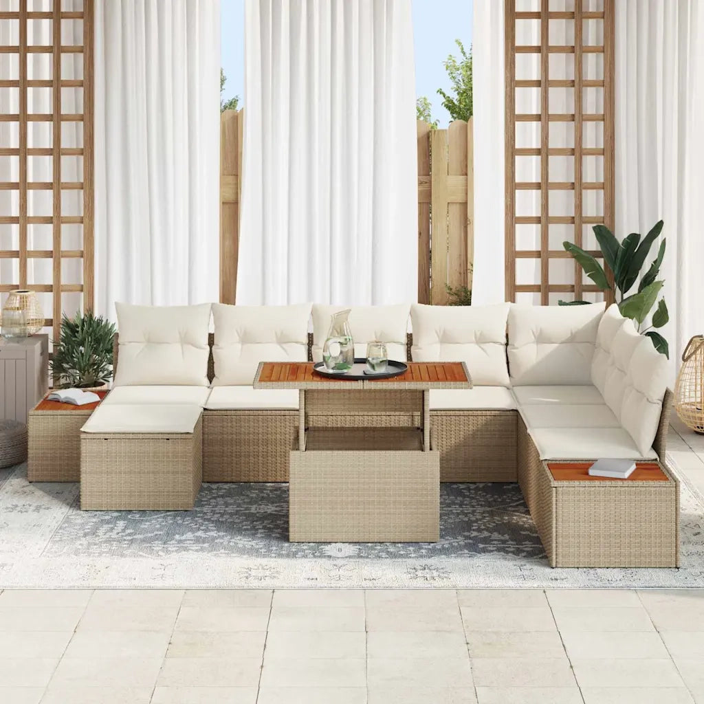 Set da Pranzo per Giardino con cuscino 9 pcs Beige e Crema