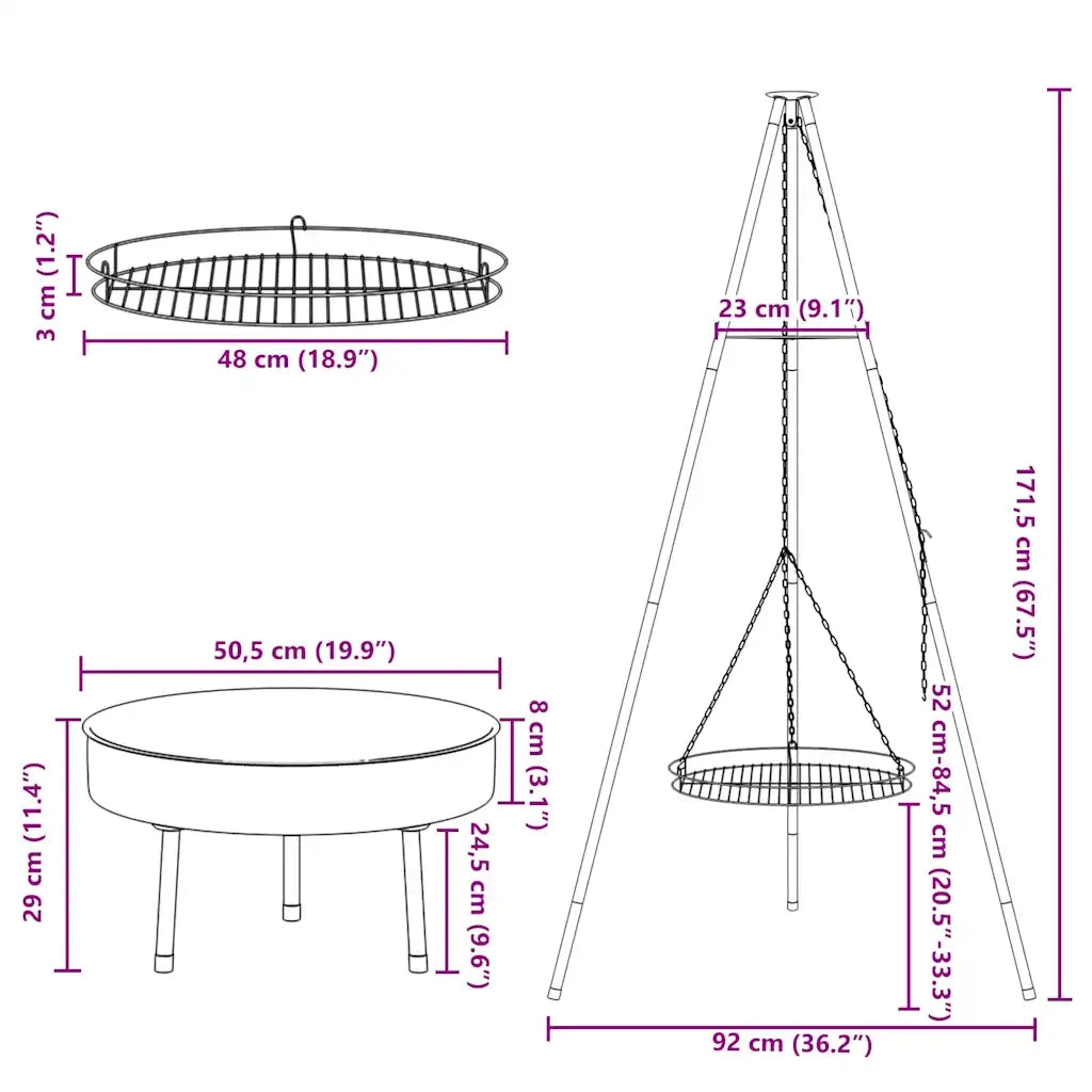 Treppiede da Campeggio 3 pcs Nero Acciaio 42010332
