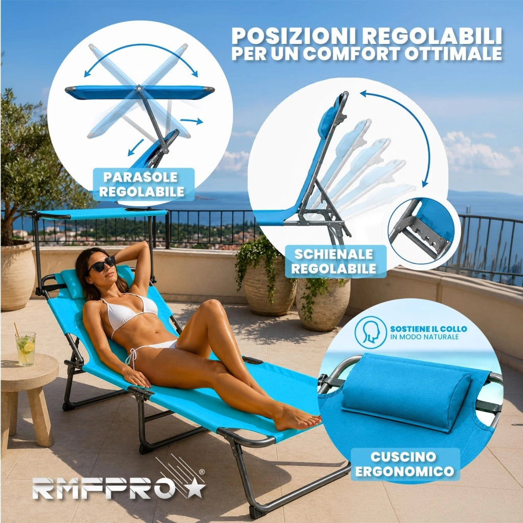 RMF PRO SET 2 LETTINI PIEGHEVOLE CON PARASOLE BLU