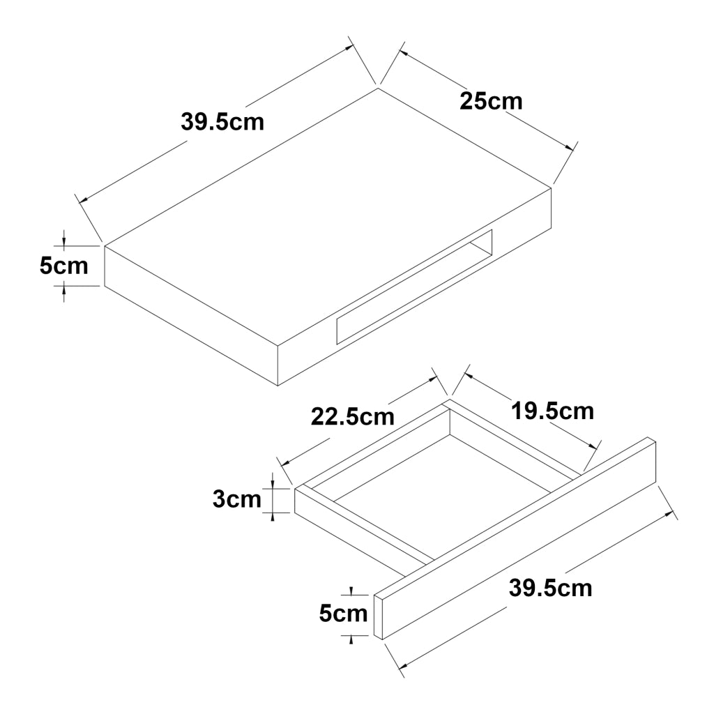Mensola Hyvinkää con Cassetto Integrato Comodino Sospeso 39,5 x 25 x 5 cm Bianco [en.casa]