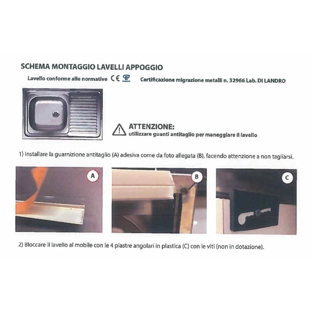 Lavello cucina quadrato da appoggio 60x60x15H una vasca inox SA24