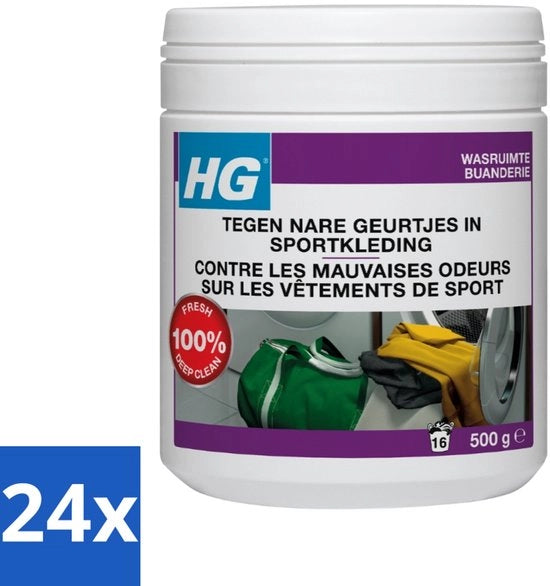24 x Aggiuntivo per Lavaggio contro Odori Residui in Abbigliamento Sportivo 500 g - Detersivo per Abbigliamento Sportivo - Aggiuntivo per Lavaggio - Odori Residui - Abbigliamento Sportivo Odore - Lavaggio