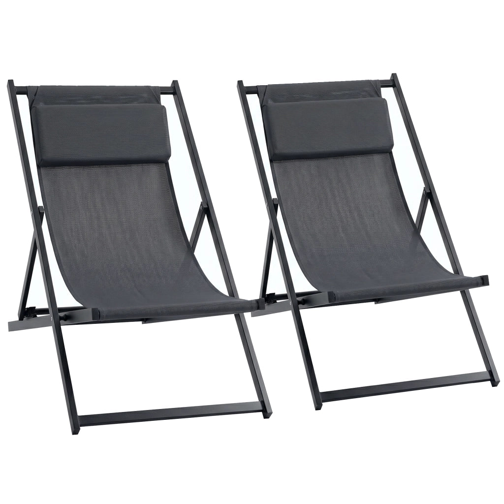 Lettini da giardino pieghevoli 2 pezzi ¨C Minimal ¨C Grigio 60x100x85 cm