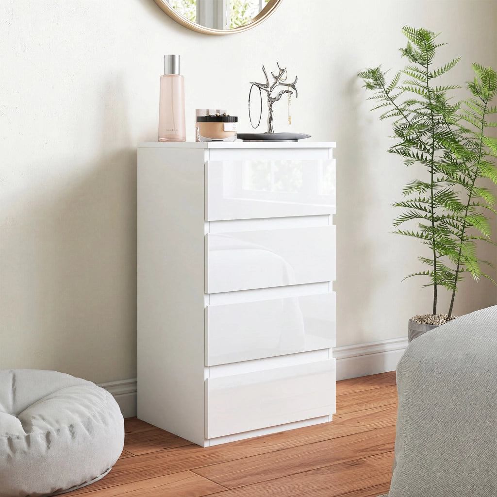 Com¨° Slim. 4 cassetti lucidi. bianco. per camera da letto.