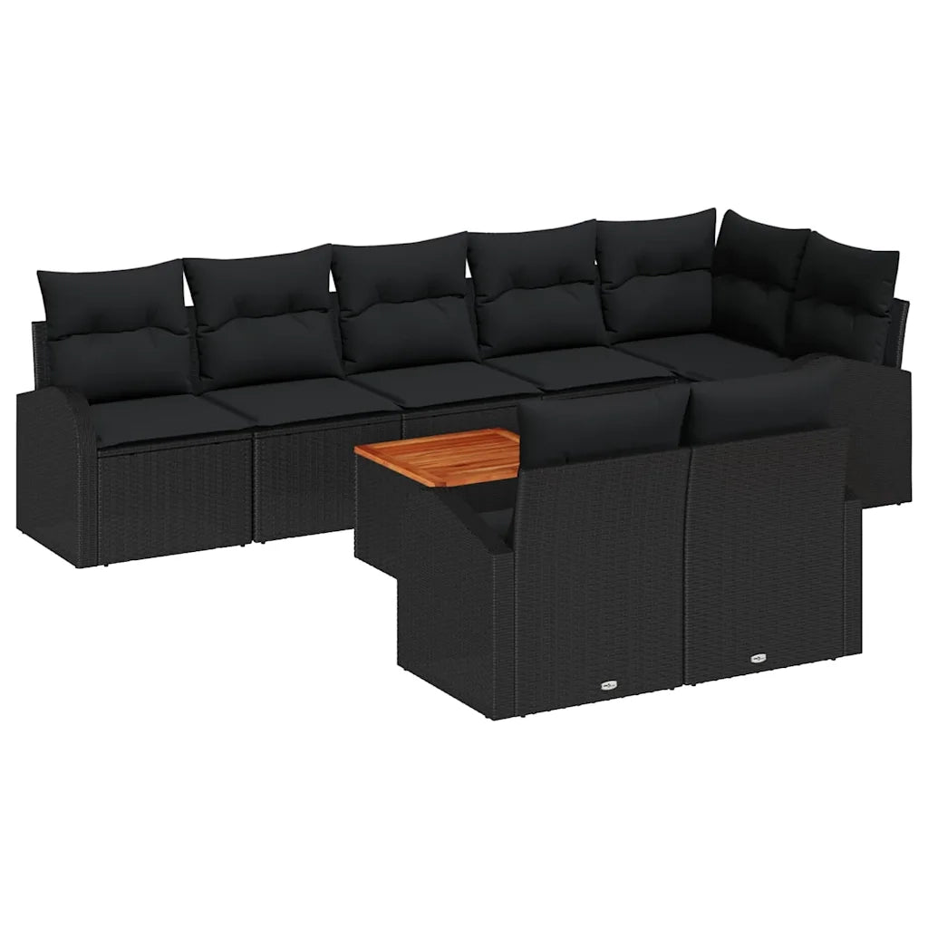 Set Divano da Giardino con cuscino 9 pcs Nero polyrattan 3347597