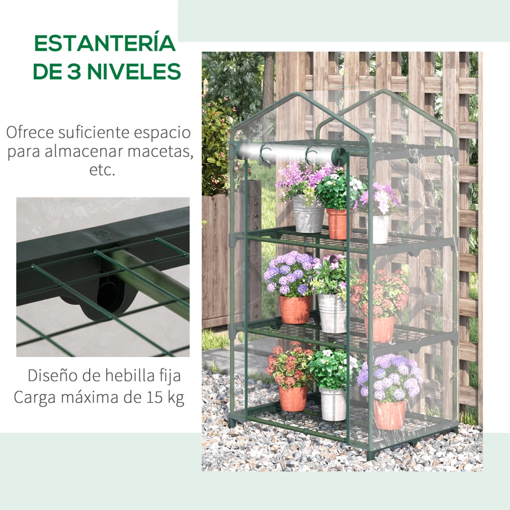 Serra da Giardino 3 Livelli con Ripiani e Porta a Cerniera ¨C Minimal ¨C 69x49x125 cm Trasparente