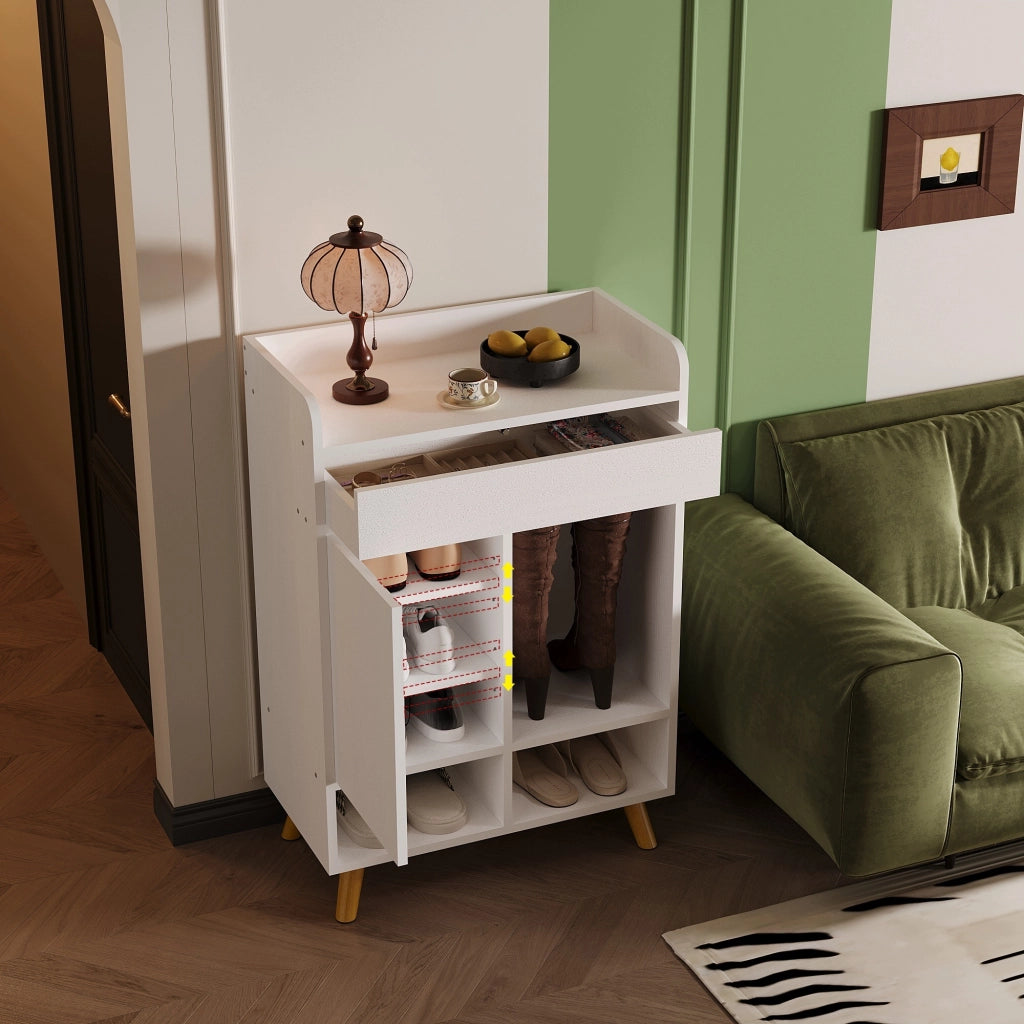 Comò moderno bianco capiente con spazio per le scarpe e cassetto da 60 cm
