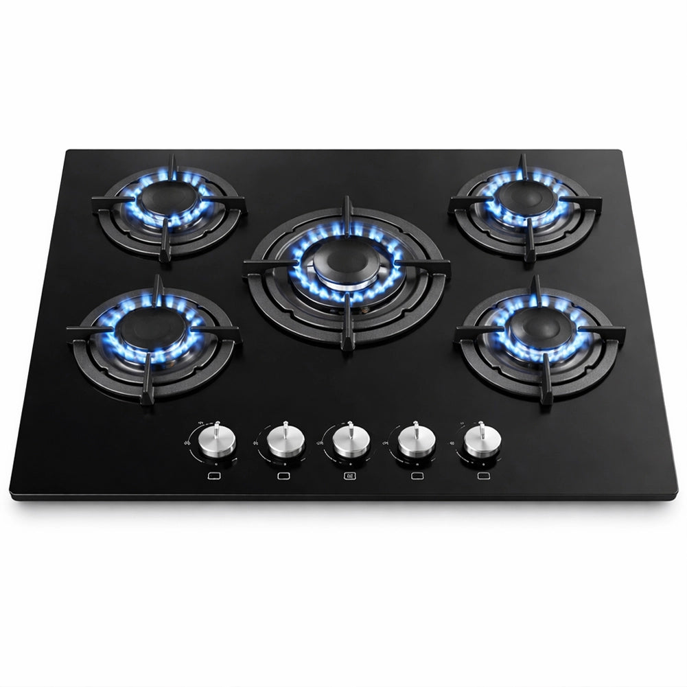 Piano Cottura 5 Fuochi Ghisa Bruciatore a Incasso in Vetroceramica Nero