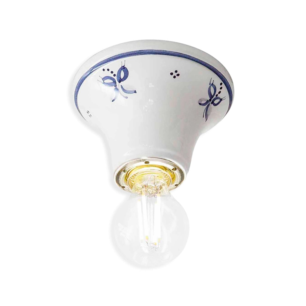 Plafoniera Classica Trieste Bianco Decorato Filo Blu 1 Luce E14