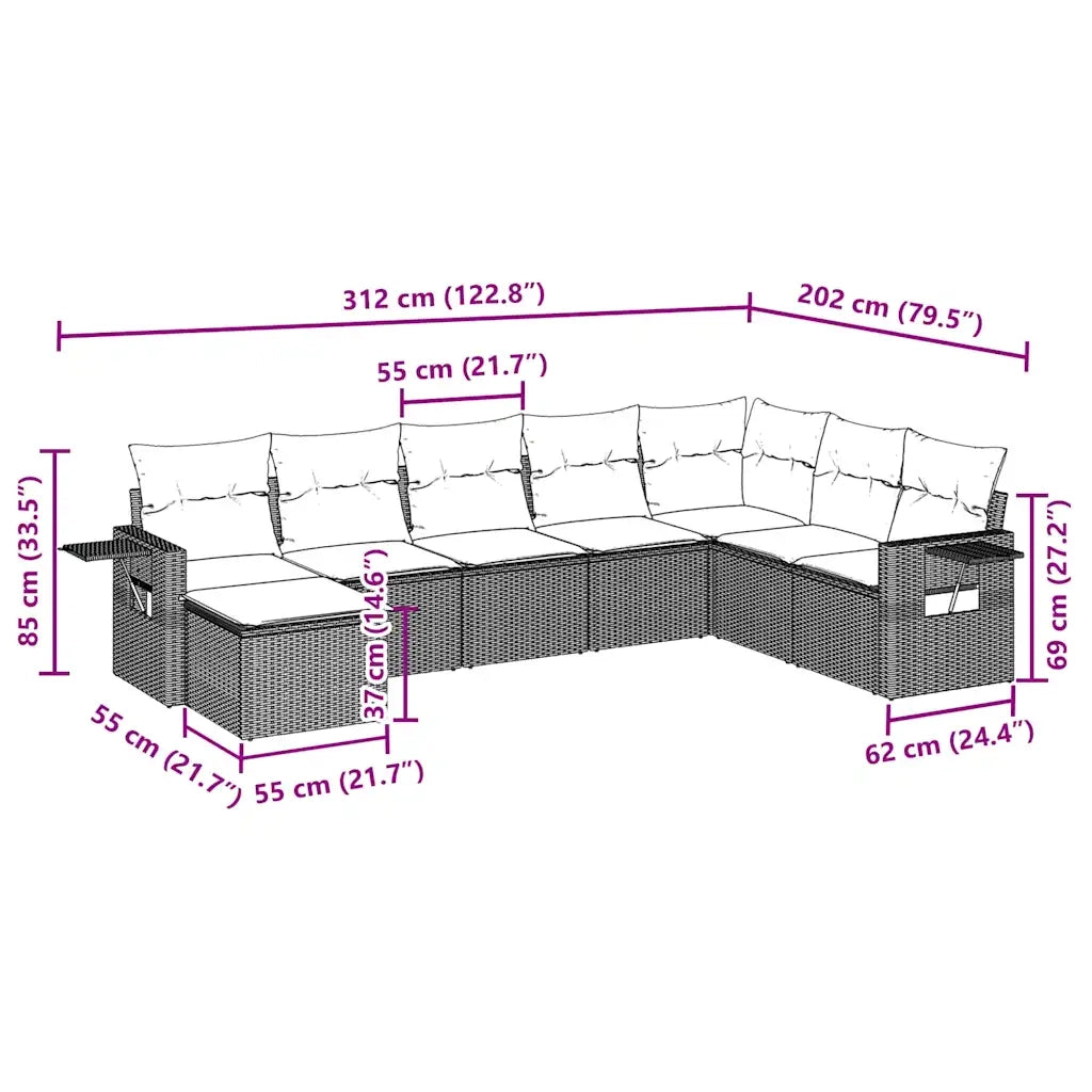Set Divano da Giardino 8pz con Cuscini Grigio Chiaro Polyrattan 3252899