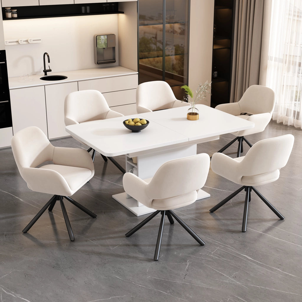 Sedia da pranzo girevole - Zephmum- 4 pezzi, braccioli, velluto, beige