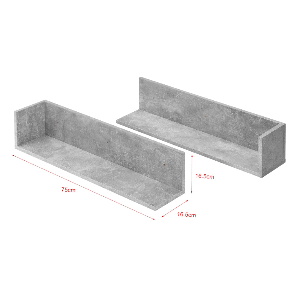 Set Elverum 2 Mensole da Parete a Forma di L 75 x 16,5 x 16,5 cm Effetto Cemento [en.casa]