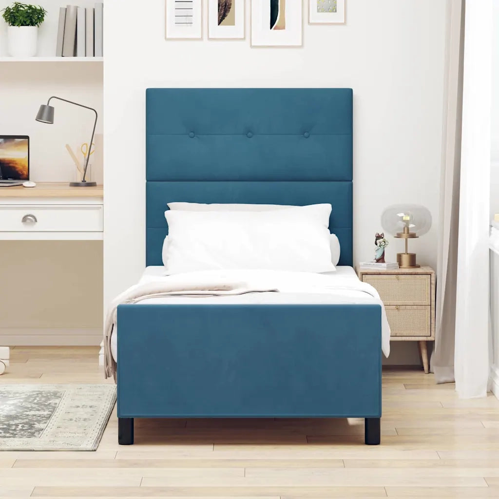 Letto a molle con testiera Blu Scuro 100 x 200 cm Velluto