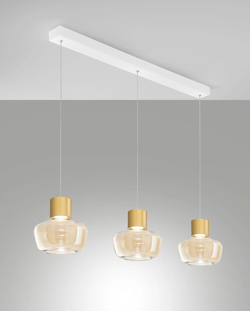 Lampada a Sospensione Kino LED 36W 3900lm 3000K Dimmerabile, Struttura in Metallo e Vetro Borosilicato Cognac - IP20 Classe 1