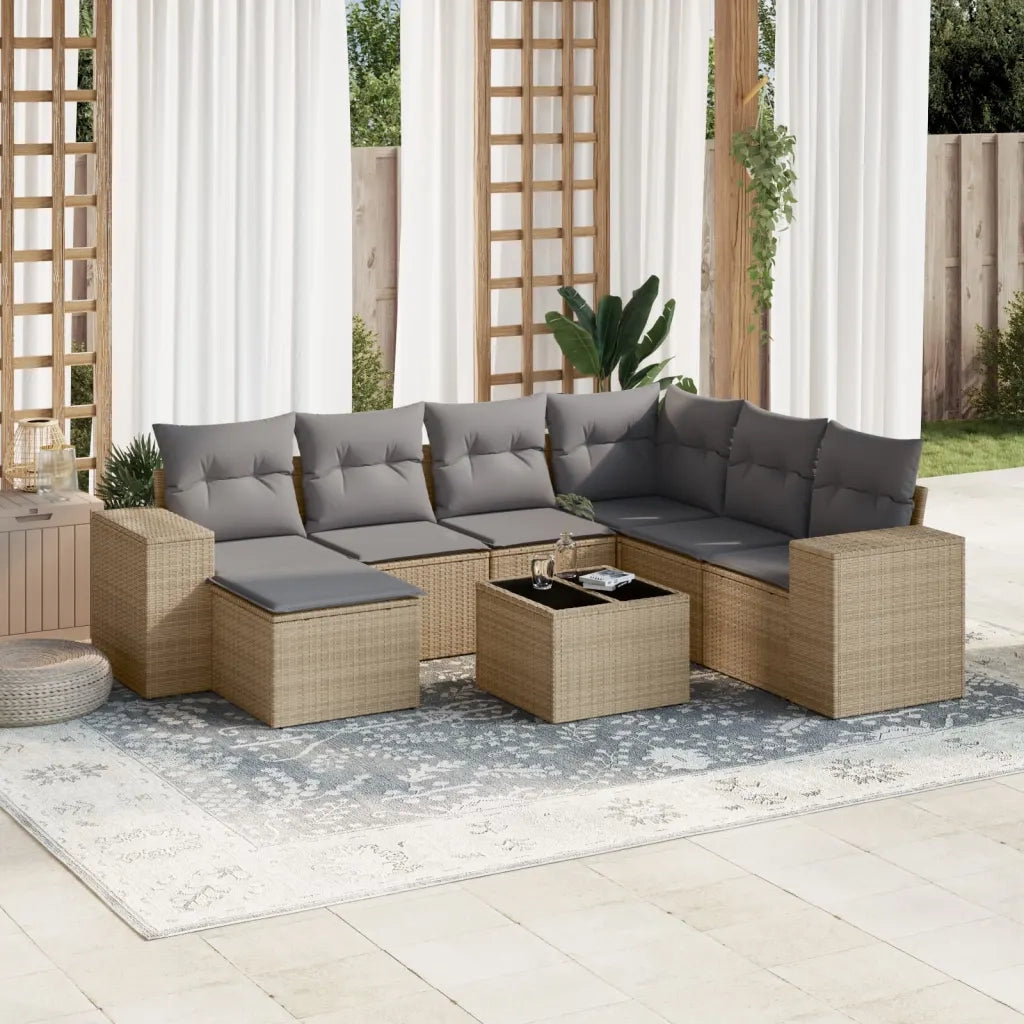 Set Divano da Giardino 8 pz con Cuscini Beige in Polyrattan 3255246