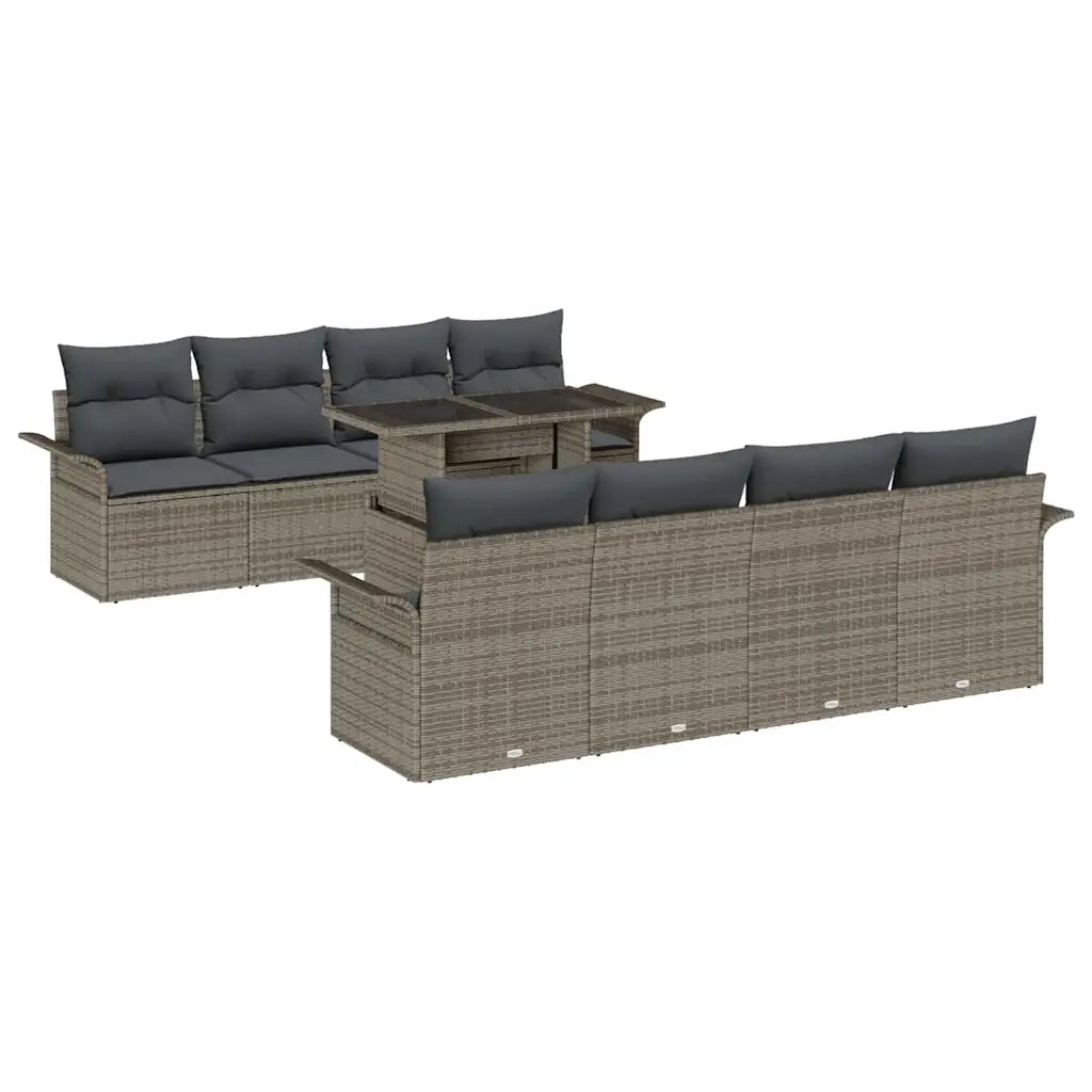 Set Divano da Giardino 9 pcs Grigio Rattan in Polipropilene