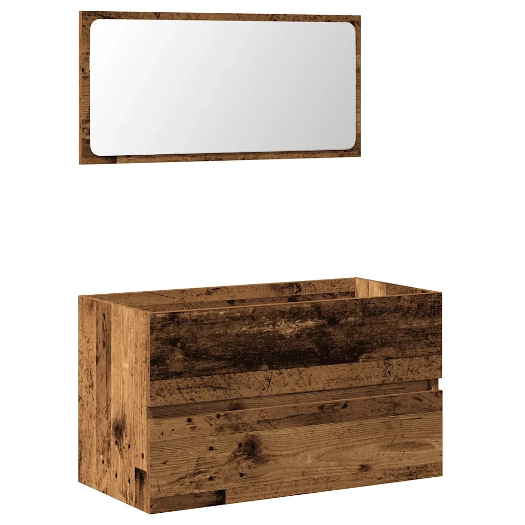 Mobile da Bagno con Specchio in Legno Antico Legno Multistrato 856377