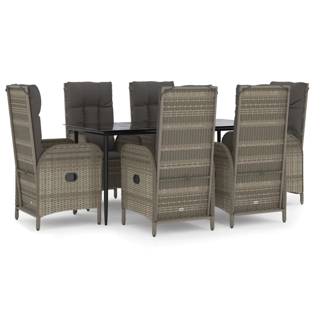 Set da Pranzo Giardino 7pz Nero e Grigio con Cuscini Polyrattan 3185182